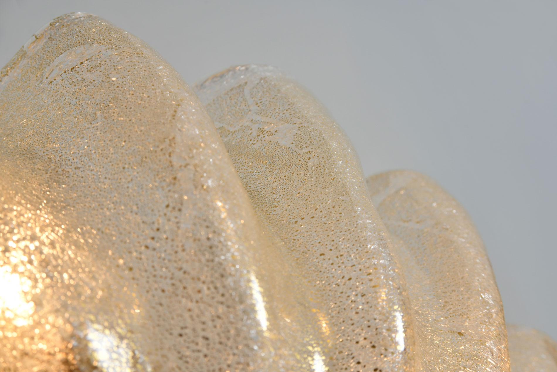 Pair of Italian Murano gold flecked Clam Shell Wall Lights For Sale 1