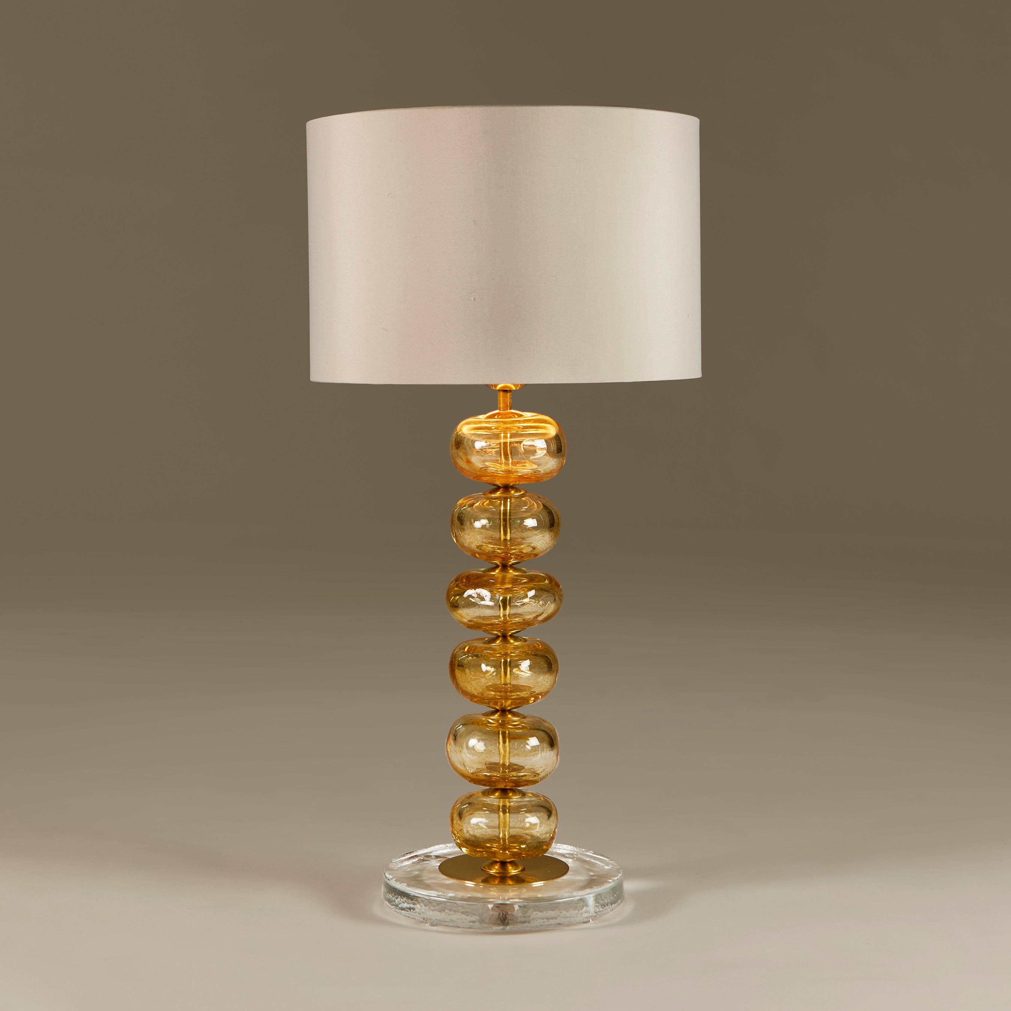 Pair of Italian Murano Gold Sculptured Disk Table Lamps For Sale 2