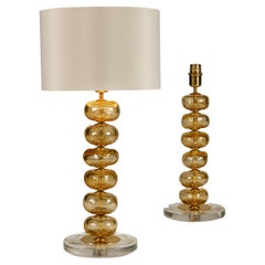 Pair of Italian Murano Gold Sculptured Disk Table Lamps