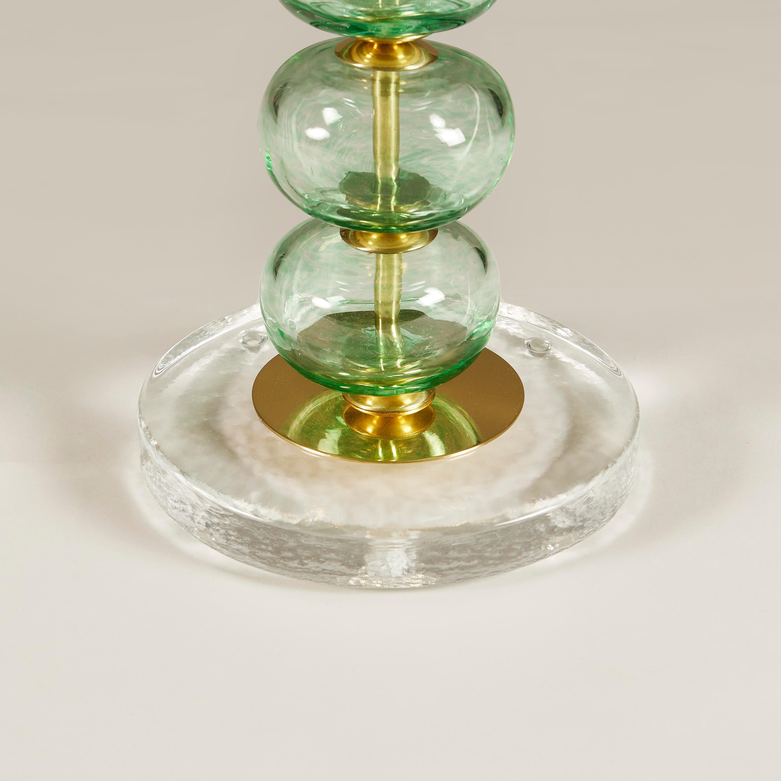 Pair of Italian Murano Green Sculptured Disk Table Lamps 3