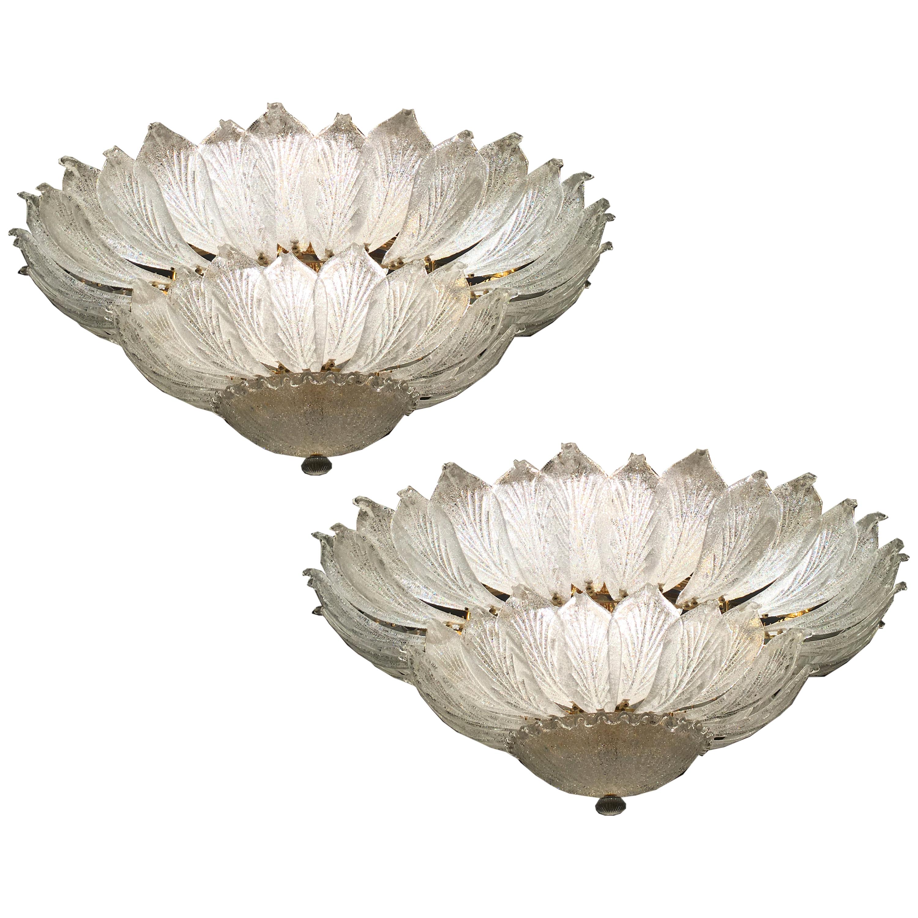 Pair of Italian Murano Leave Flush Mount Chandelier