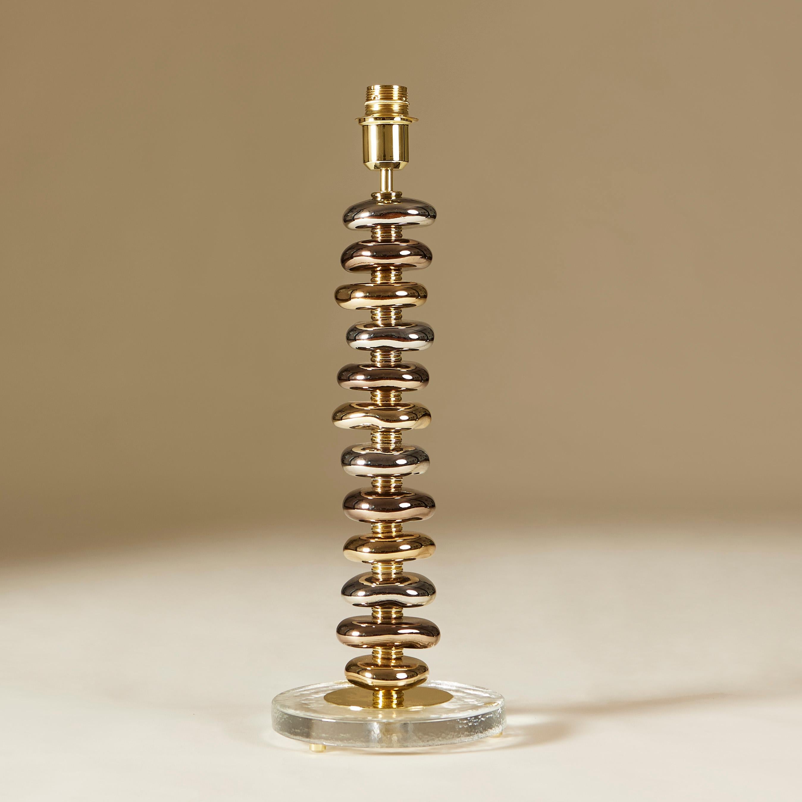 XXIe siècle et contemporain Paire de lampes de table en galets italiens Murano métallisés or, argent et bronze en vente