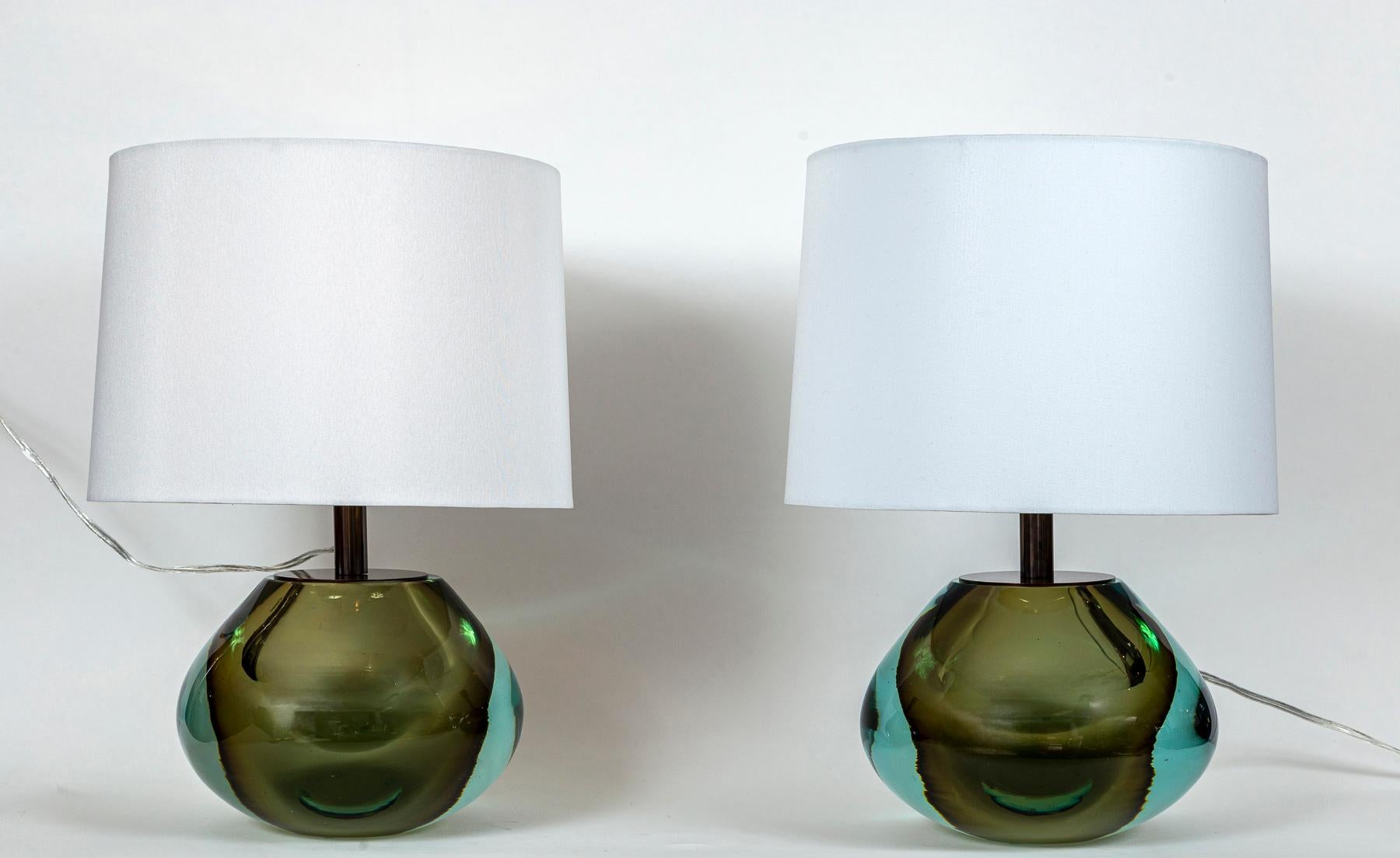 italien Paire de lampes modernes Sommerso en forme de poire de Murano en vente