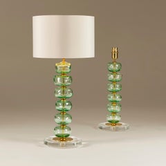 Pair of Italian pale green Murano ball Table Lamps, Modern, handblown