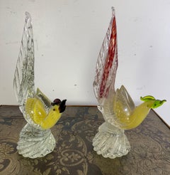 Pair of Vintage Murano Glass Rooster Sculptures, Italy, 1930s