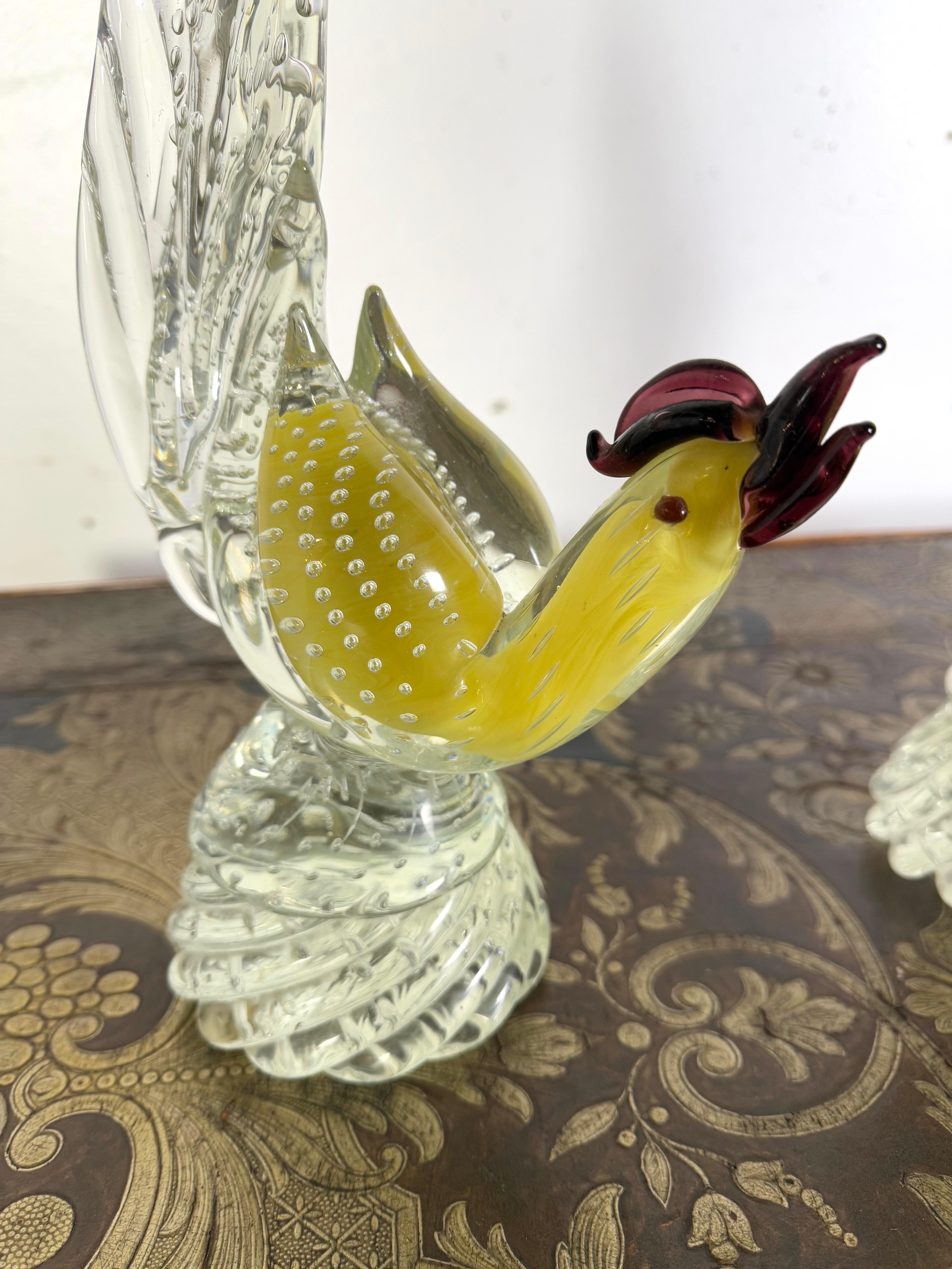 Pareja de gallos italianos de Murano C. 1930 en Bueno estado para la venta en Los Angeles, CA