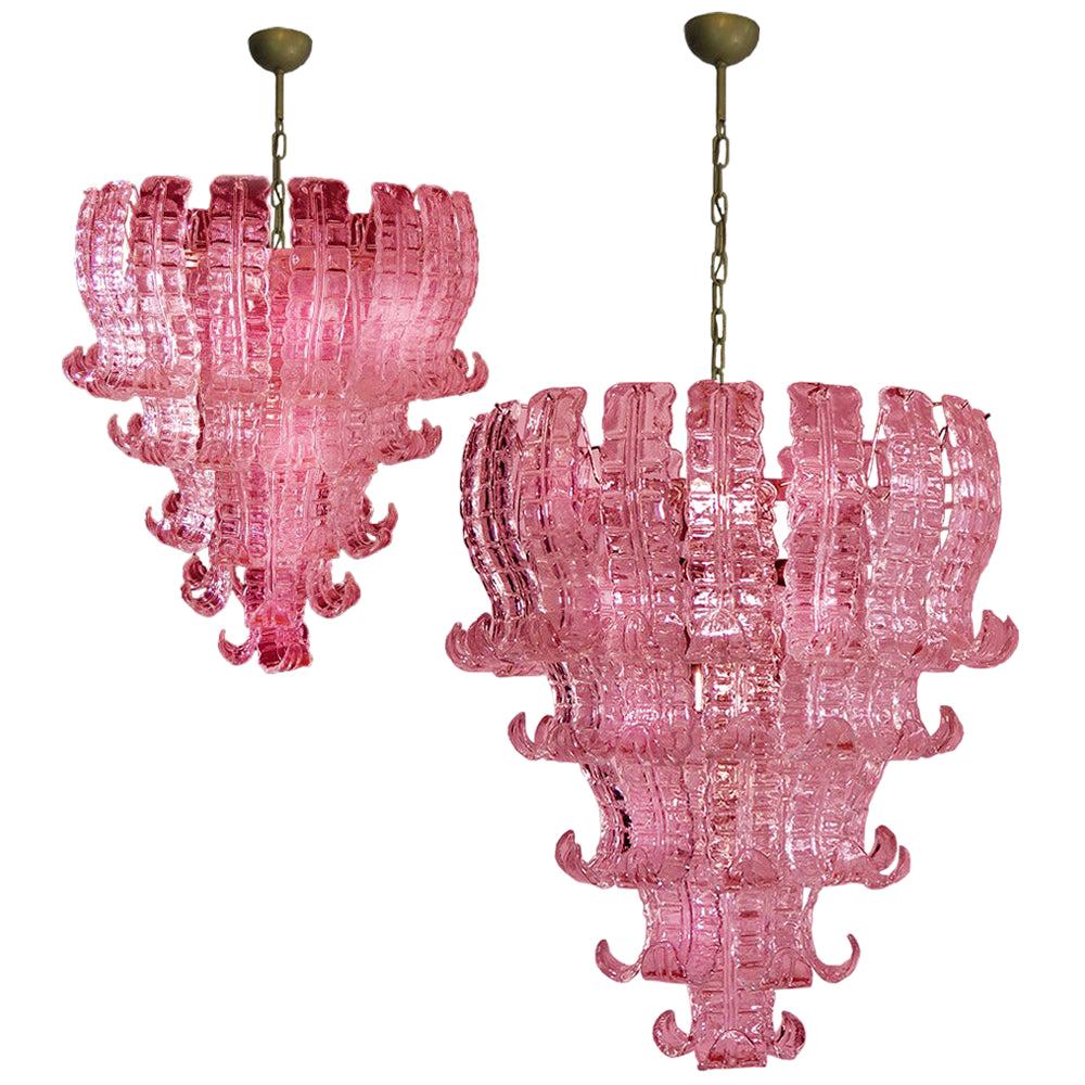 Pair of Italian Murano Six-Tier Felci Glass Chandeliers