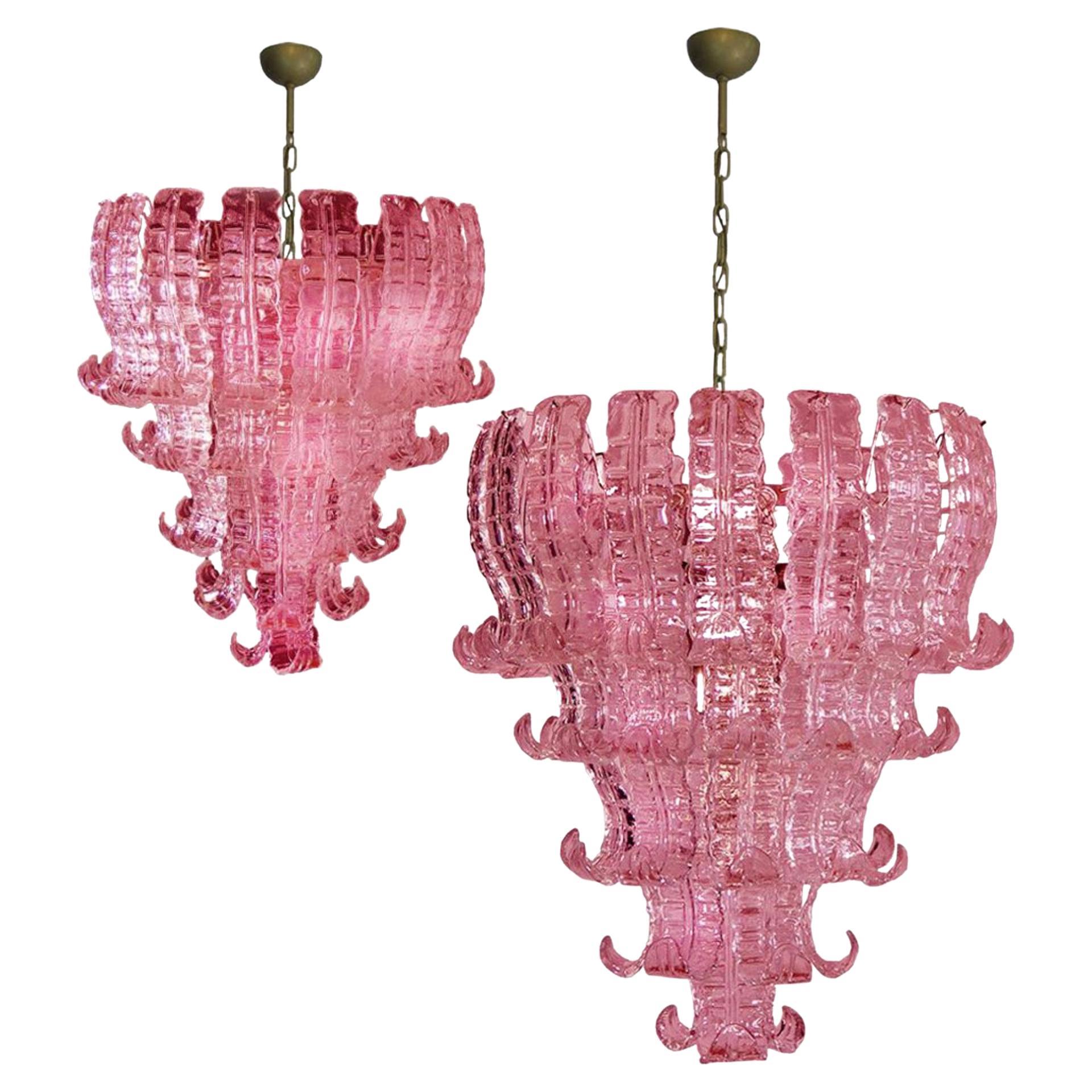 Pair of Italian Murano Six-Tier Felci Glass Chandeliers