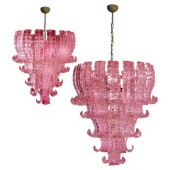 Vintage Pair of Italian Murano Six-Tier Felci Glass Chandeliers