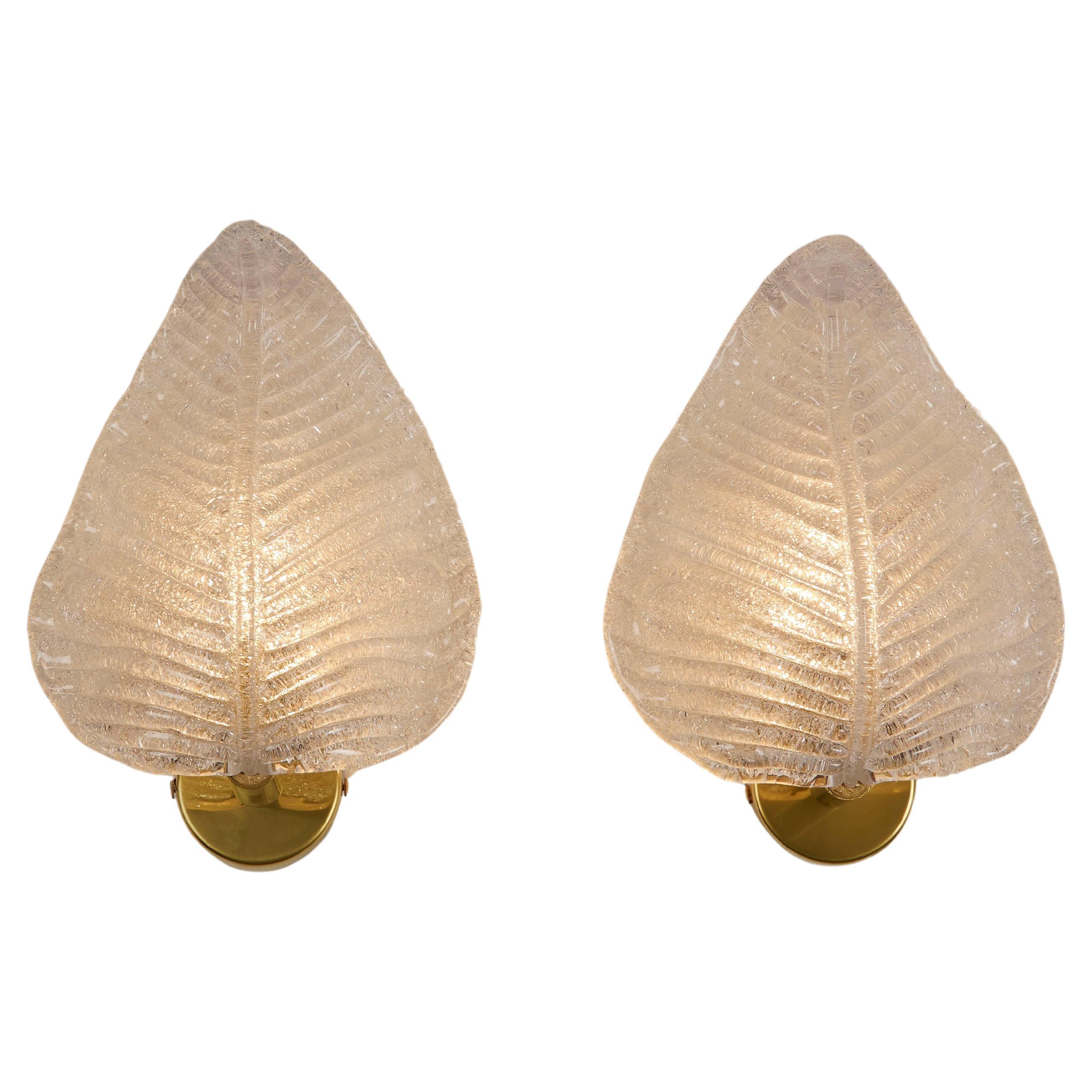 Pair of Italian Murano Textured Leaf Wall Lights For Sale 4