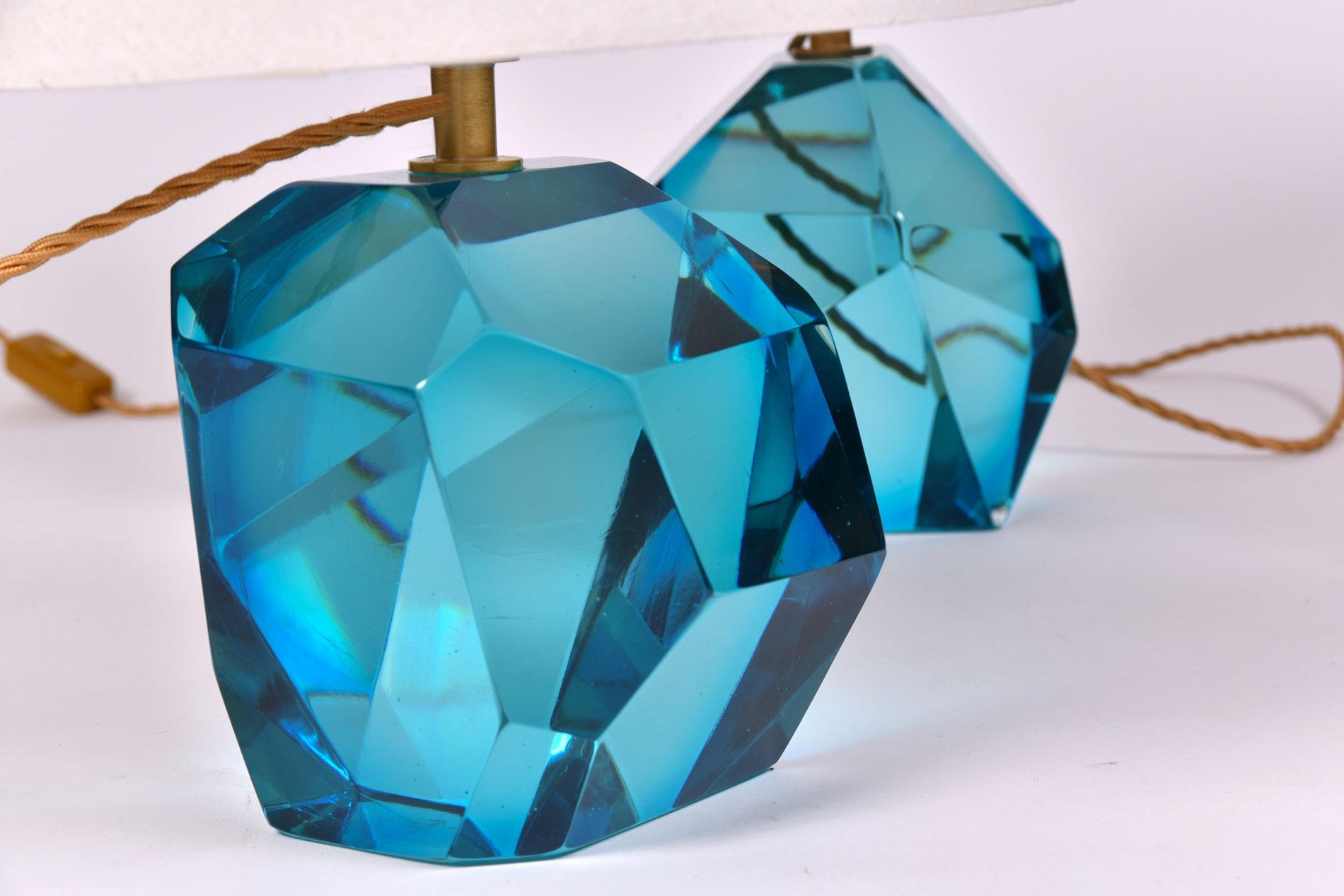 Paar italienische Murano-Tischlampen mit türkisfarbenem Bergschmuck-Schmuck im Angebot 2