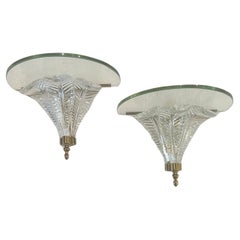 Paar italienische Murano Wandleuchter Petite Regale Messing & Glas