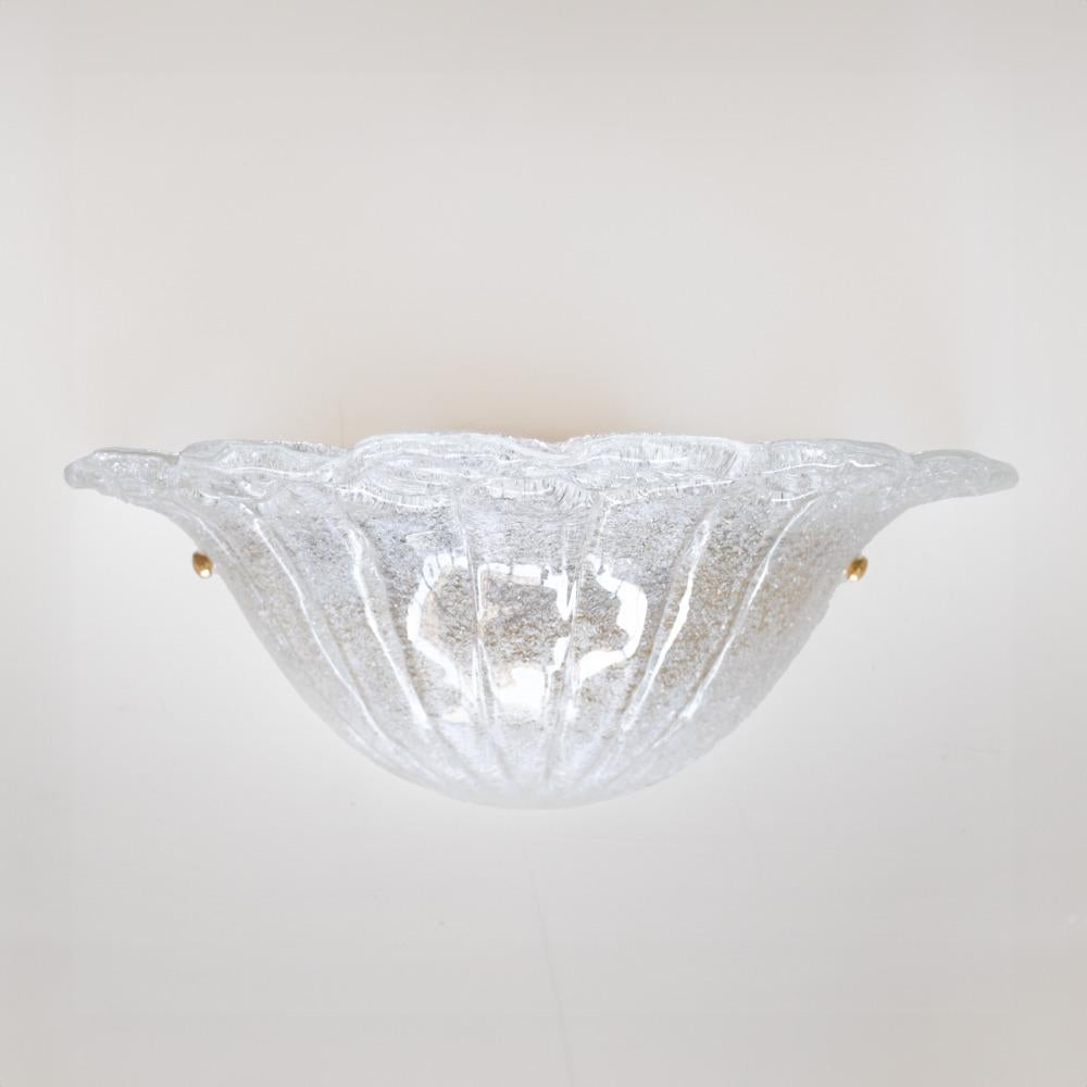 Brass Pair of Italian Murano Wavy Glass Sconces