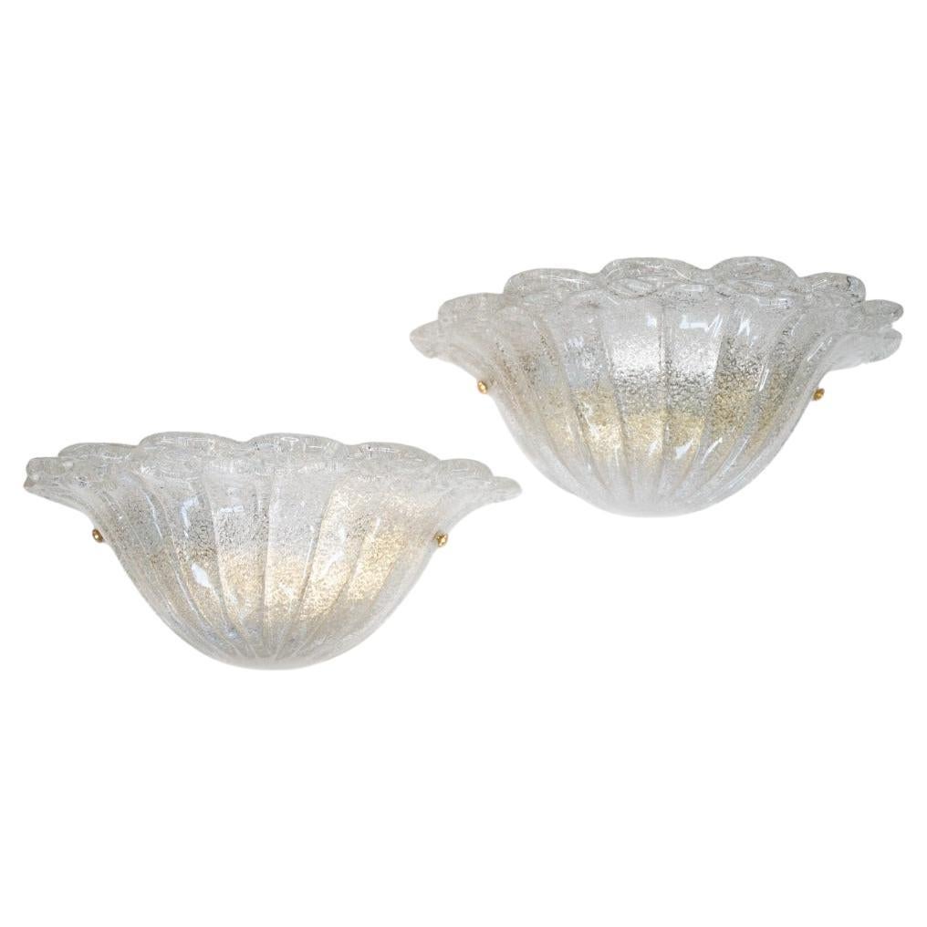 Pair of Italian Murano Wavy Glass Sconces For Sale