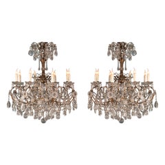 Pair of Italian Chandeliers in Glass Crystal and Metal