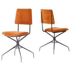 Pair of Italian Natural Suede Leather and Black Enameled Iron Chairs, 1950s