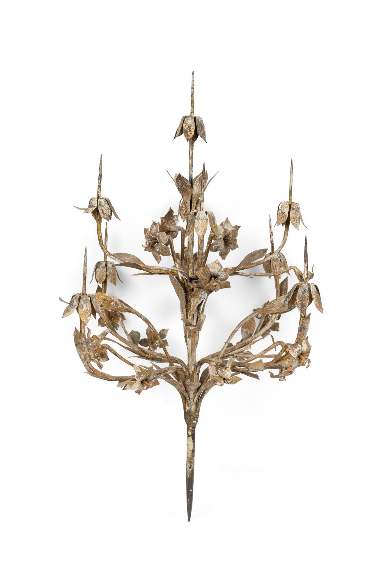 Hand-Crafted Pair of Italian Neo-Classic Baroque Painted and Tole Candelabra For Sale