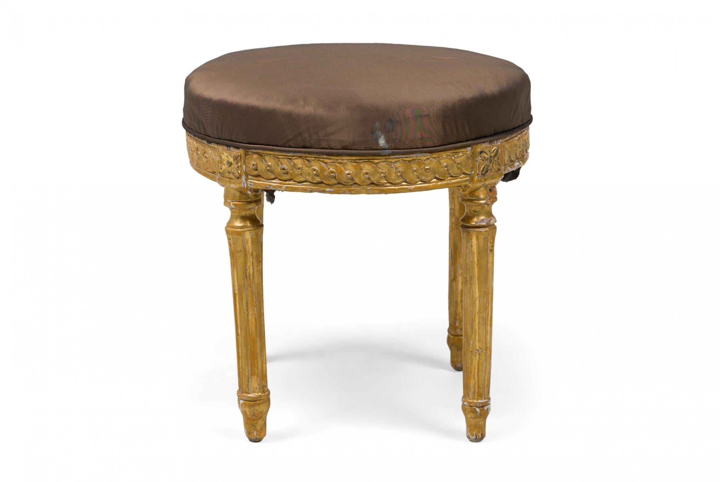 Fabric Pair of Italian Neo-Classic Giltwood Upholstered Taborets / Benches / Stools For Sale