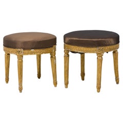 Antique Pair of Italian Neo-Classic Giltwood Upholstered Taborets / Benches / Stools