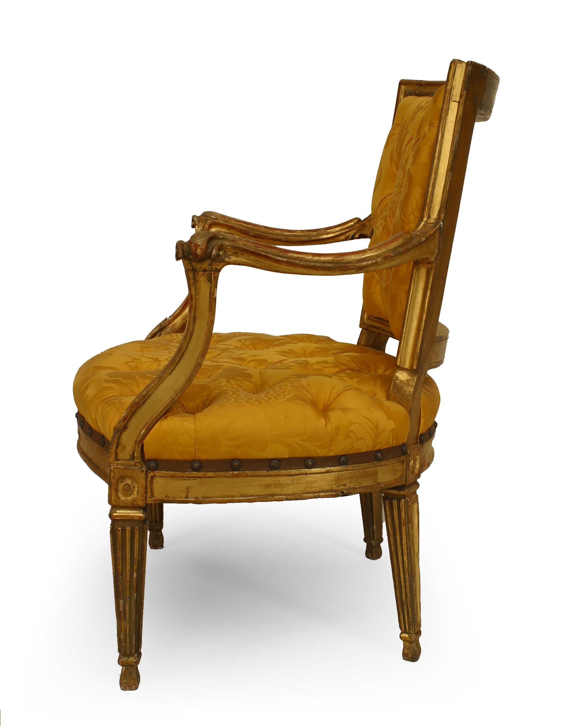 Neoclassical Pair of Italian Neo-Classic Gold Armchairs For Sale