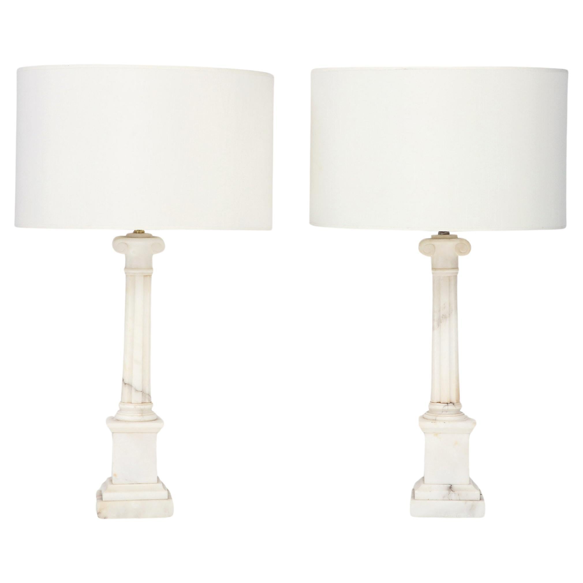 Pair of Italian Neo-classic Marble Column Lamps For Sale