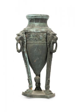 Pair of Italian Neoclassic Patinated Bronze Athenienne Form Urns