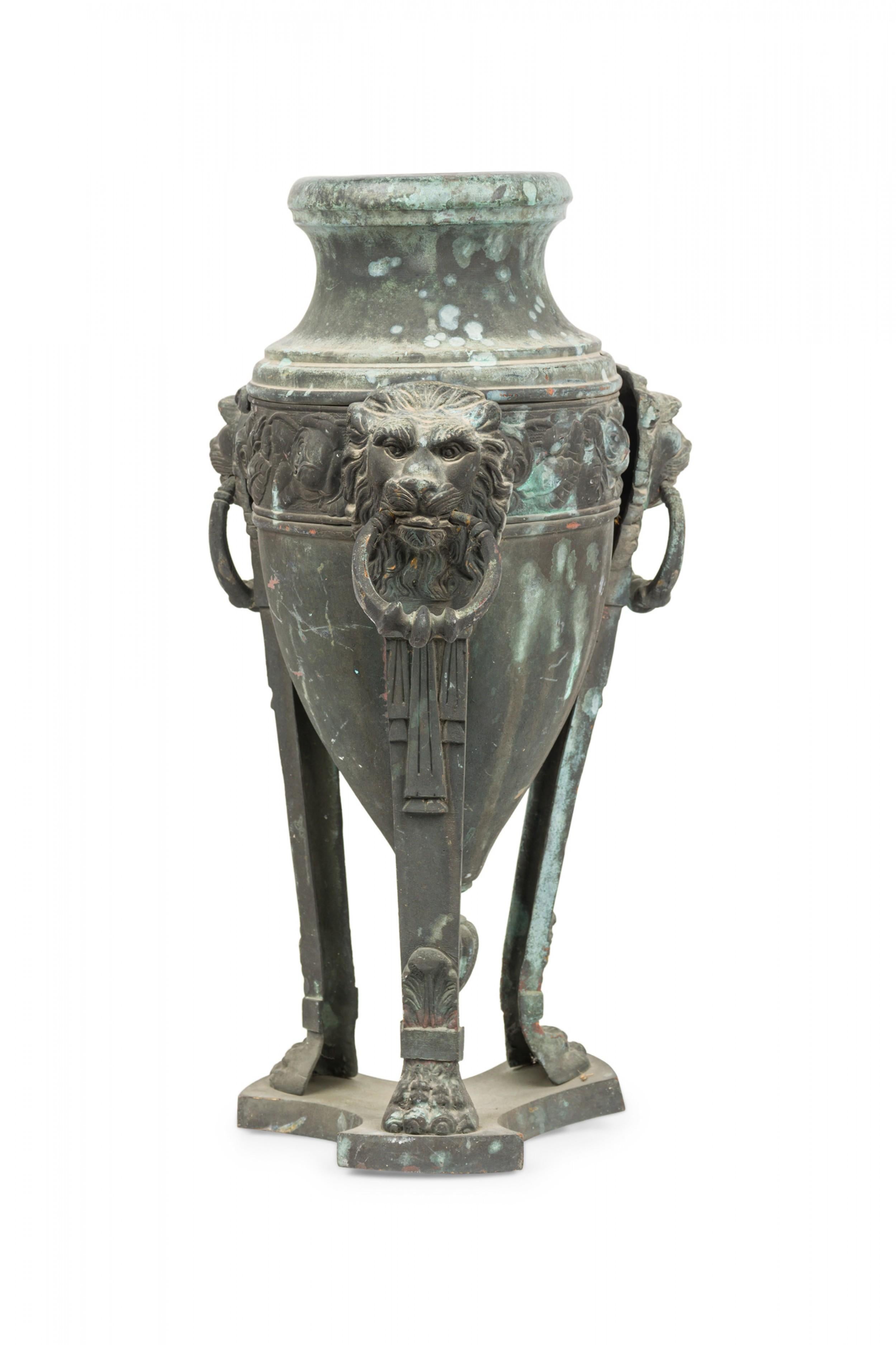 19th Century Pair of Italian Neoclassic Patinated Bronze Athenienne Form Urns For Sale