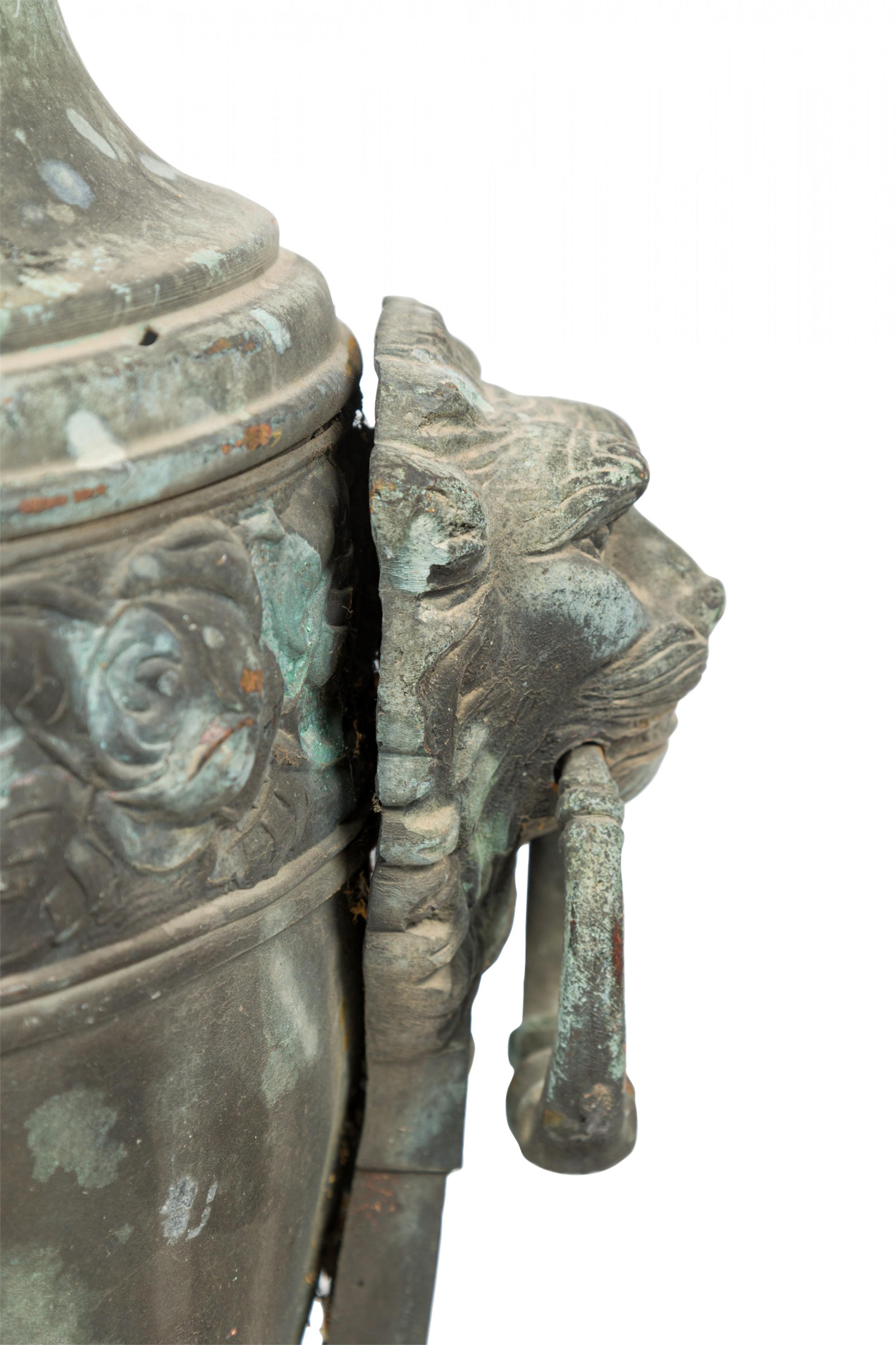 Pair of Italian Neoclassic Patinated Bronze Athenienne Form Urns For Sale 2
