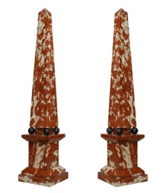 Italian Neo-Classic Marble Obelisks, Rouge and White, Circa 1850, Pair