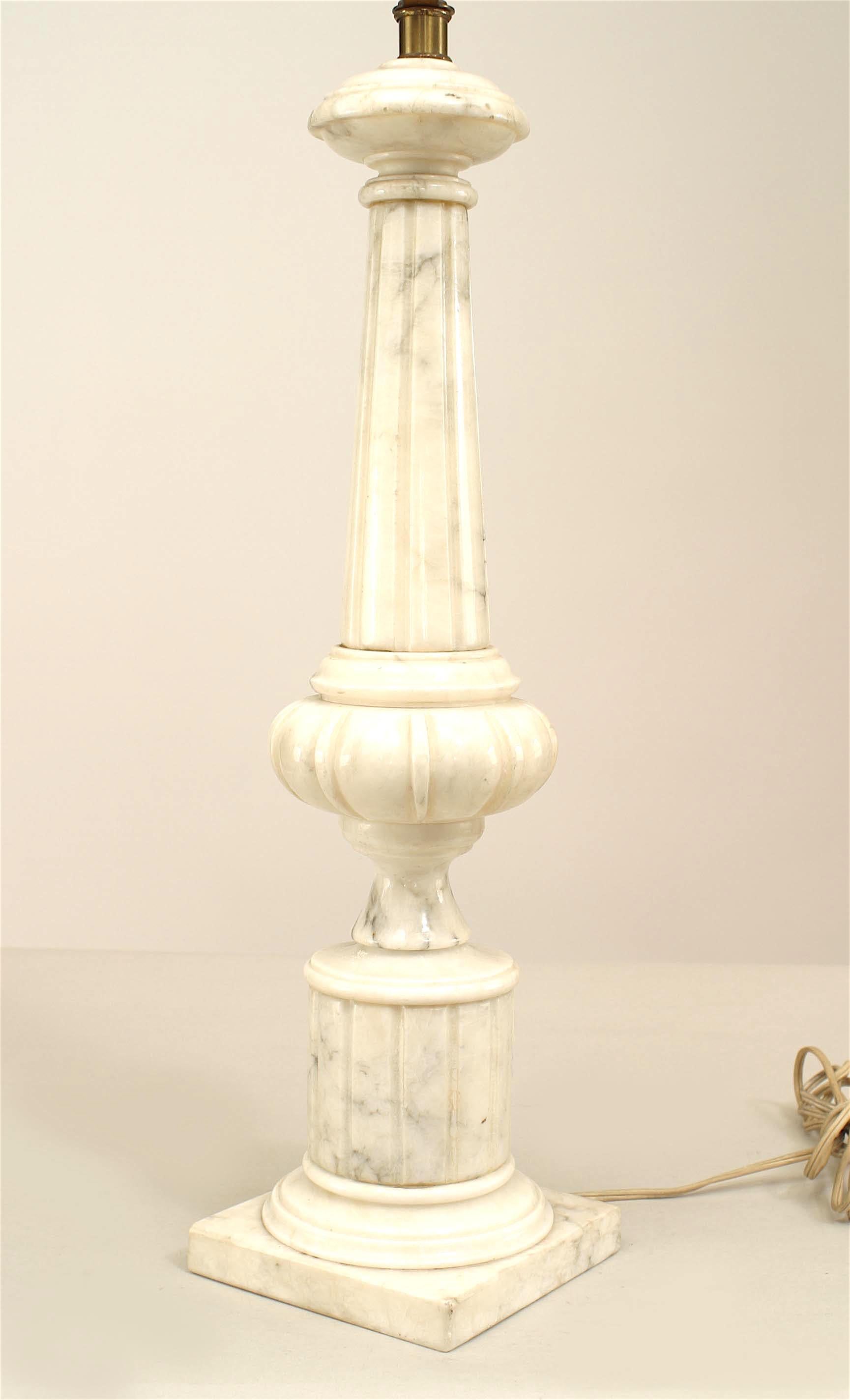 Neoclassical Pair of Italian Neoclassic Style White Alabaster Table Lamps