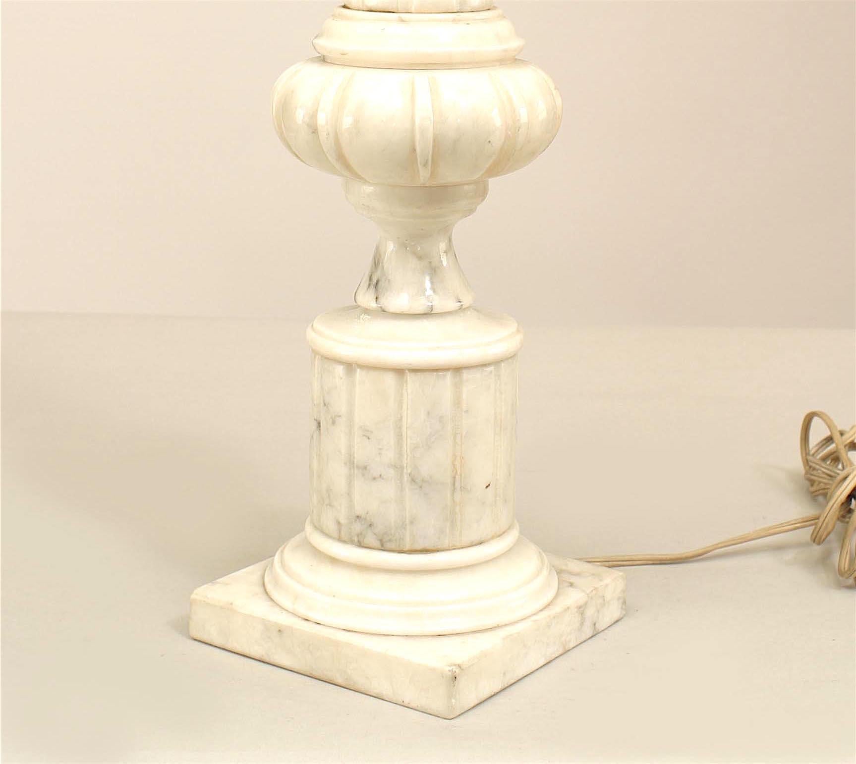 Pair of Italian Neoclassic Style White Alabaster Table Lamps In Good Condition In New York, NY