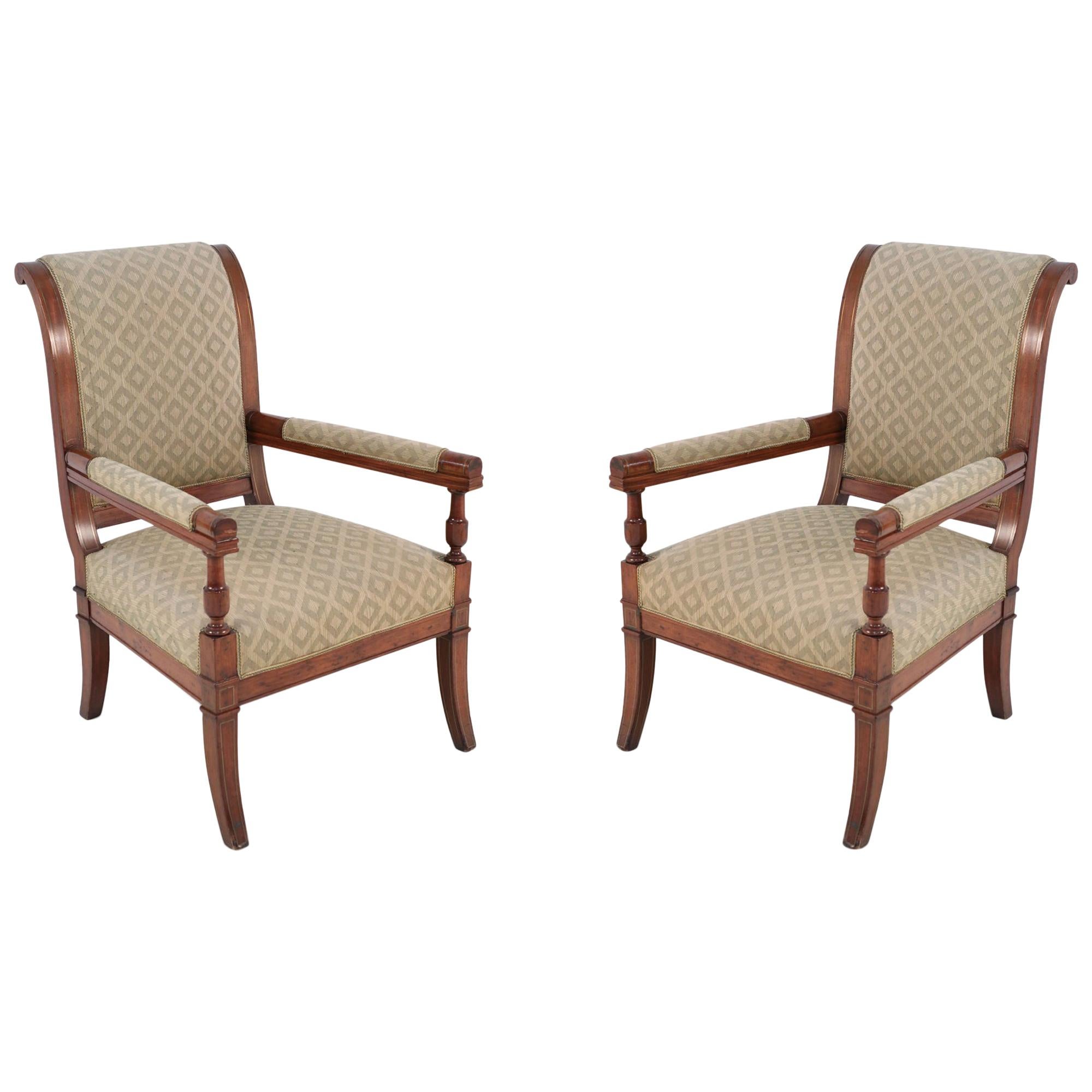 Pair of Italian Neo-classic Style Mahogany Sleigh Back Chairs