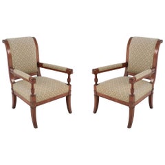 Pair of Italian Neo-classic Style Mahogany Sleigh Back Chairs