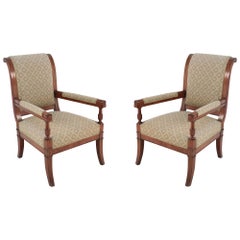 Pair of Italian Neo-classic Style Mahogany Sleigh Back Chairs