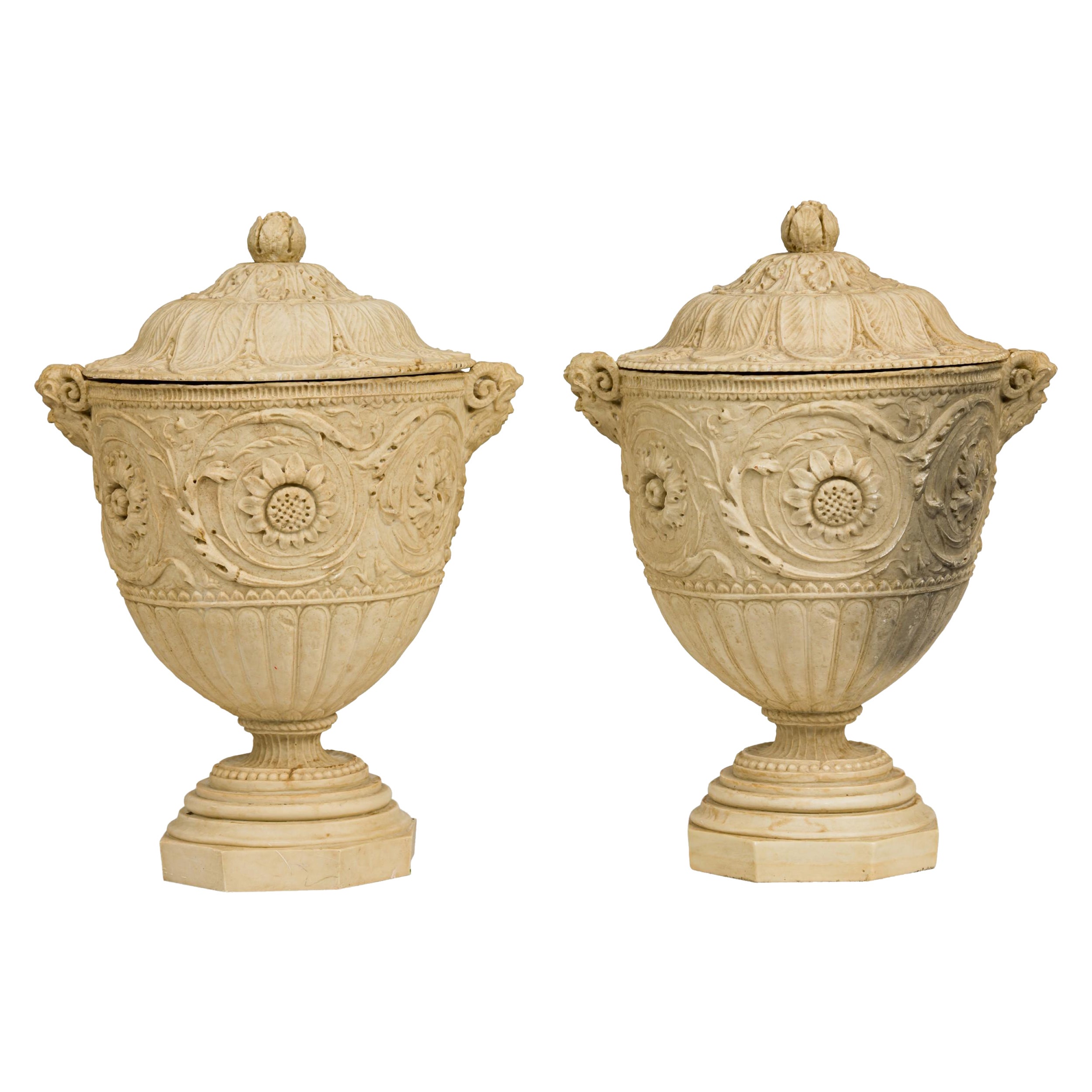 Pair of Italian Neo-Classic  Style Piranesi Lidded Urns/Planters