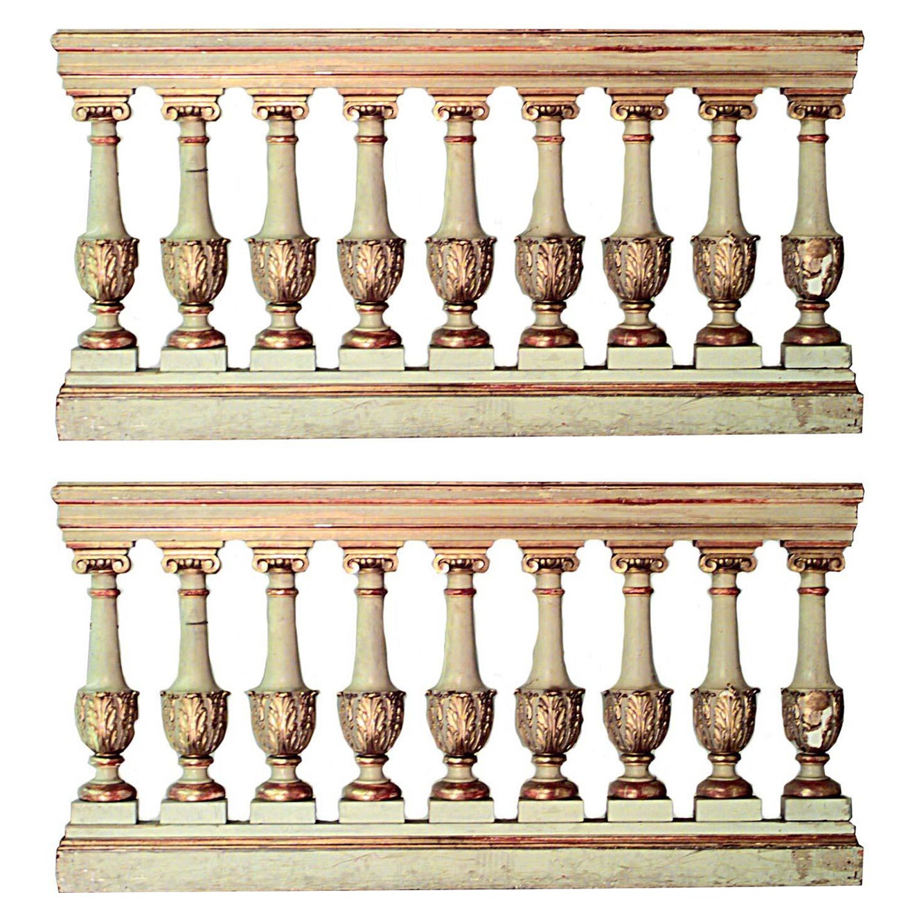 Pair of Italian Neo-Classic Style White and Gold Railings For Sale