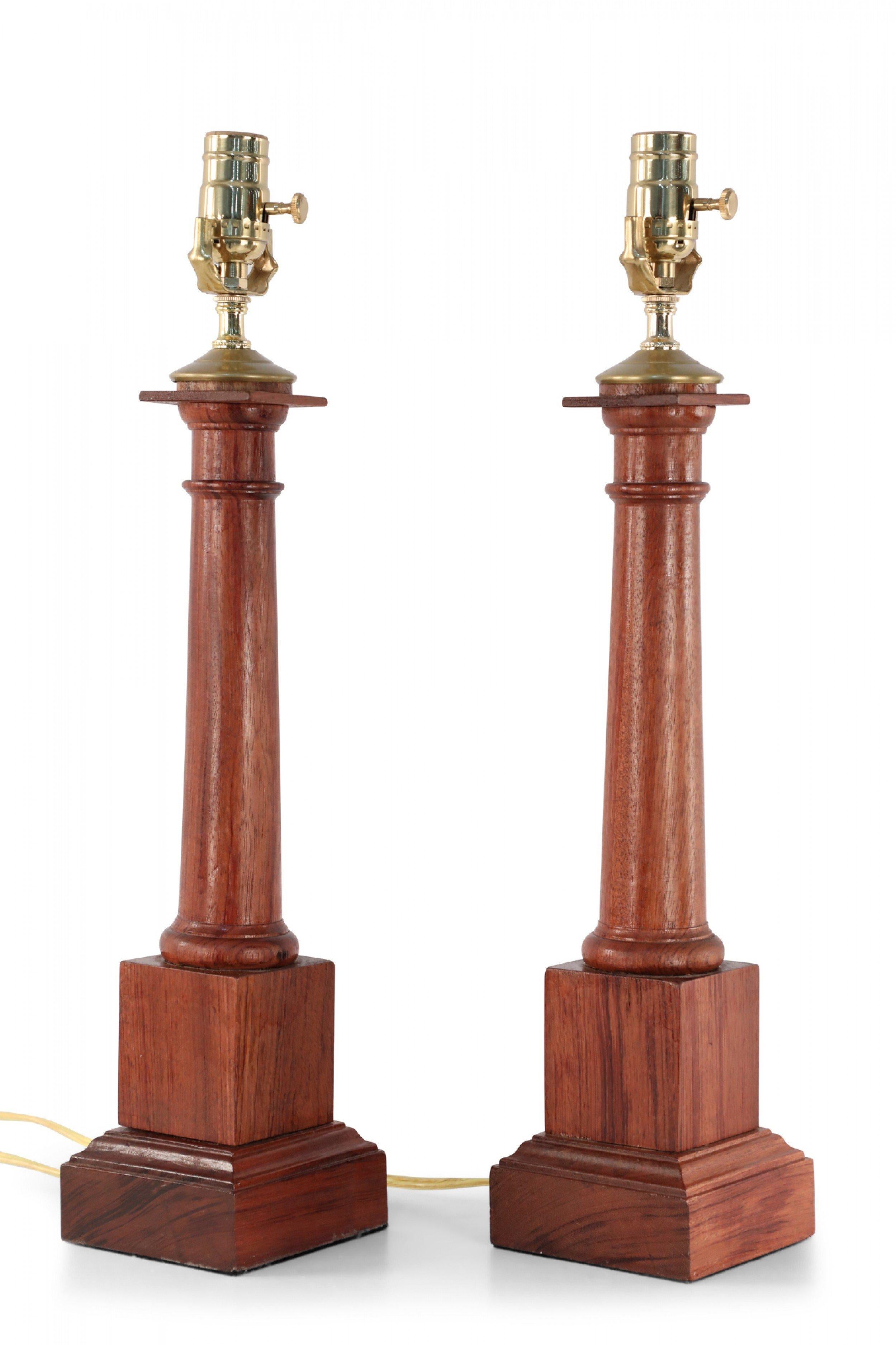 Pair of Italian Neo-Classic Style Wooden Column Table Lamps 4