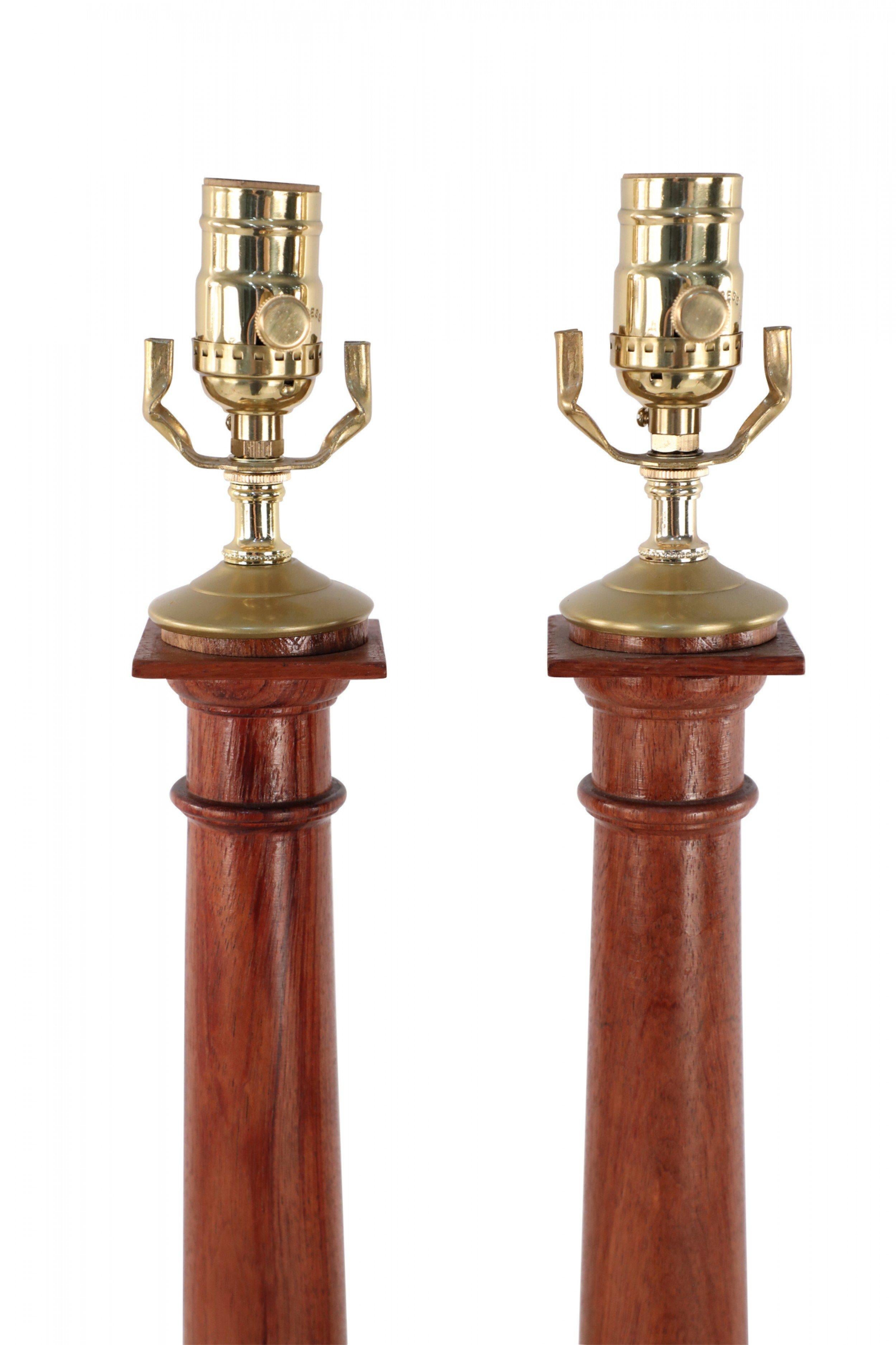 20th Century Pair of Italian Neo-Classic Style Wooden Column Table Lamps