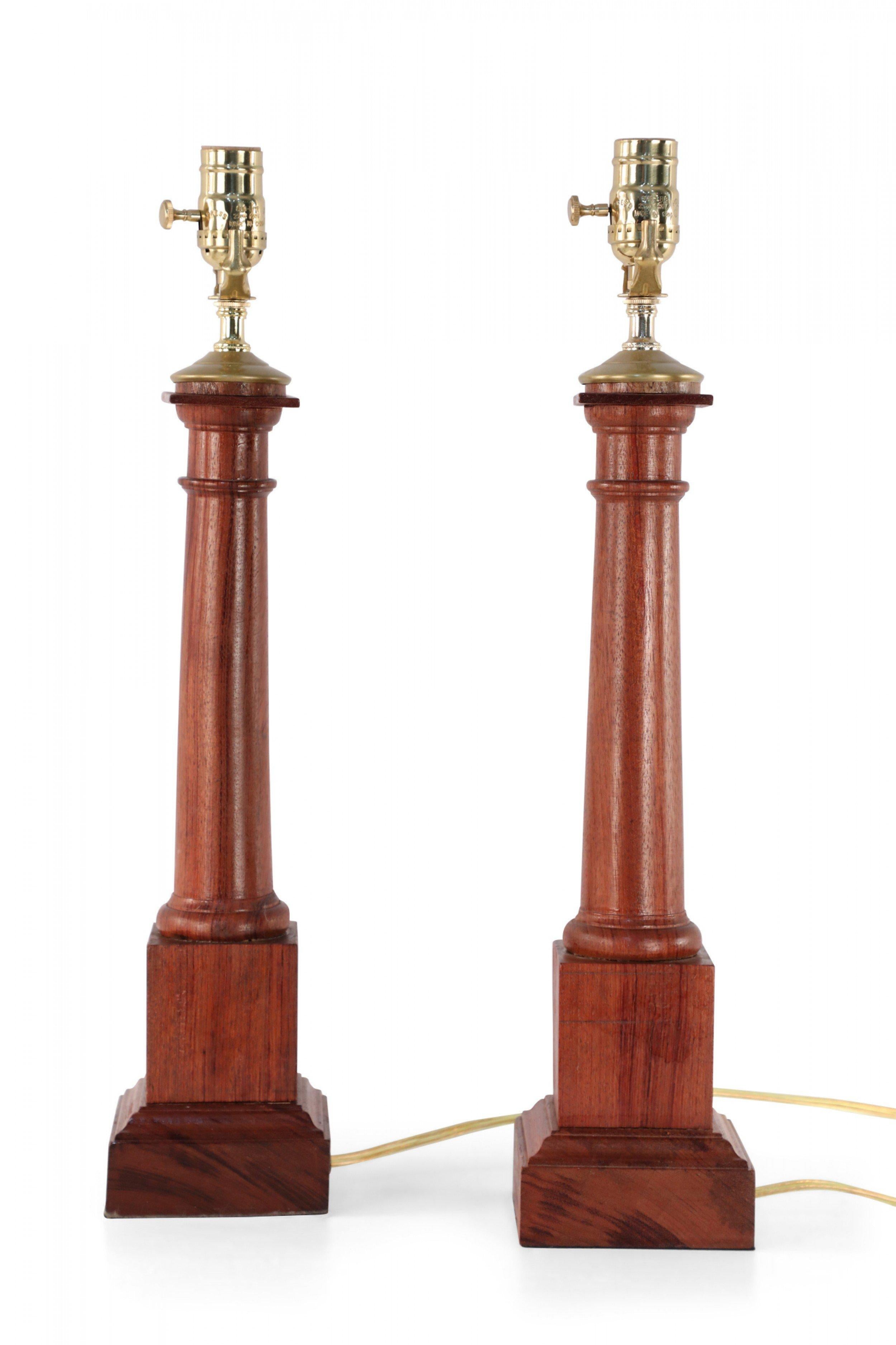 Pair of Italian Neo-Classic Style Wooden Column Table Lamps 1