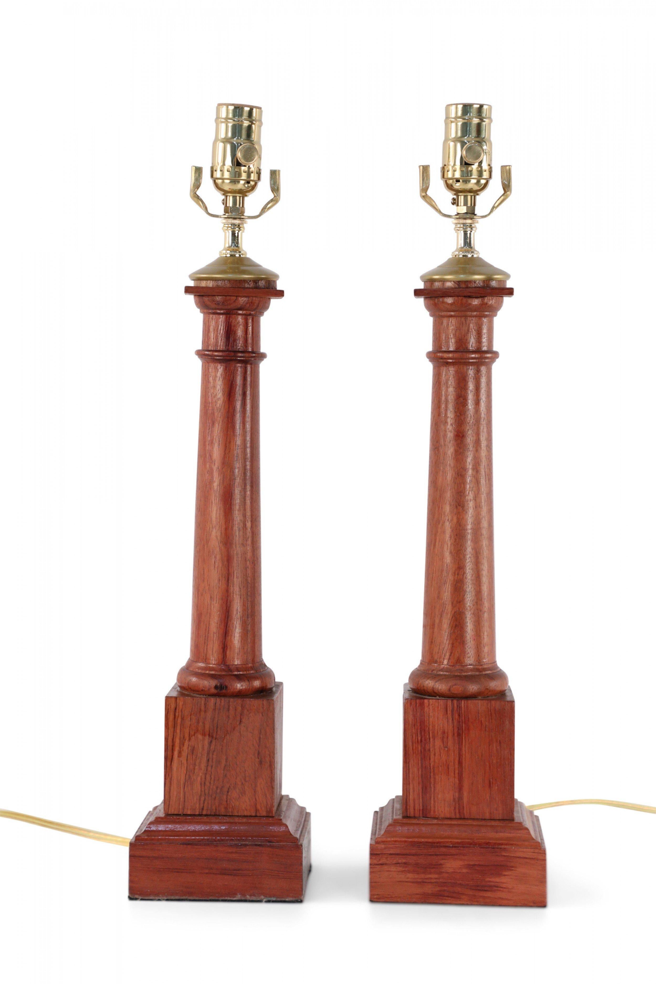 Pair of Italian Neo-Classic Style Wooden Column Table Lamps 3