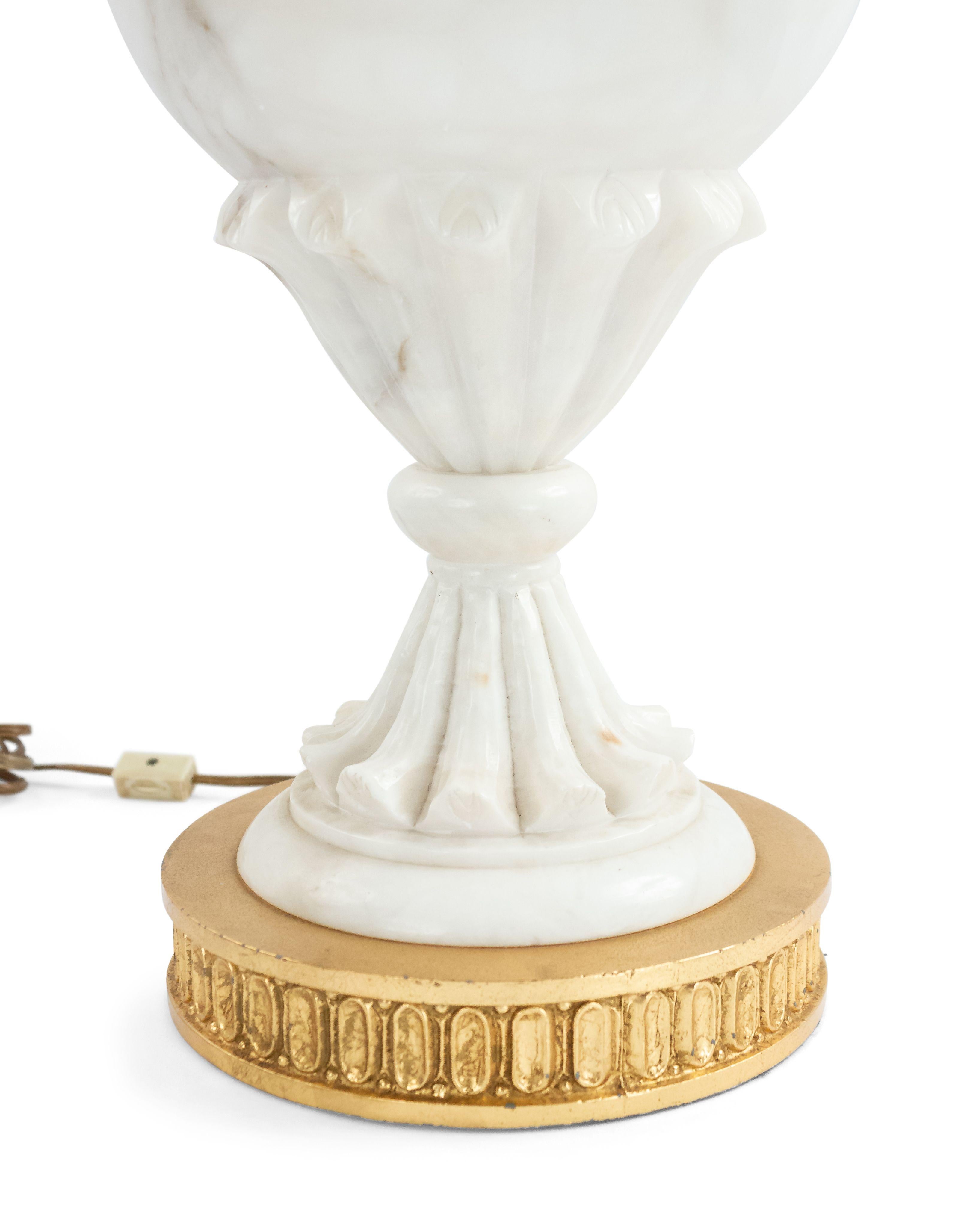 20th Century Pair of Italian Neo-classical Carved Alabaster Table Lamps