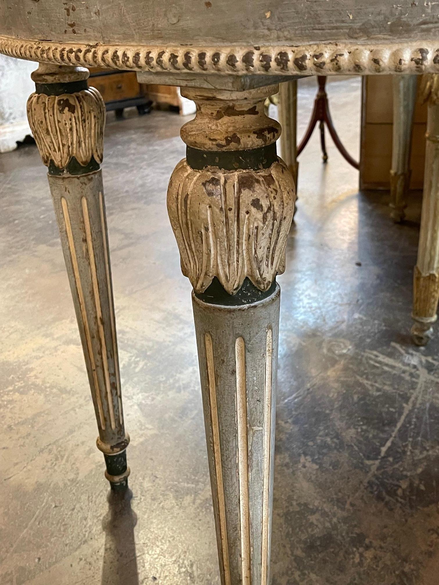 Pair of Italian Neo Classical Carved and Painted Demi Lune Consoles In Good Condition In Dallas, TX