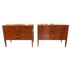 Antique Pair of Italian Neoclassical Multi Specimen Wood Commodes