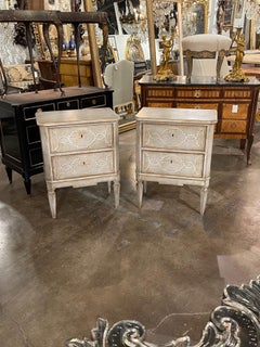 Pair of Italian Neoclassical Style Hand Painted Bed Side Tables