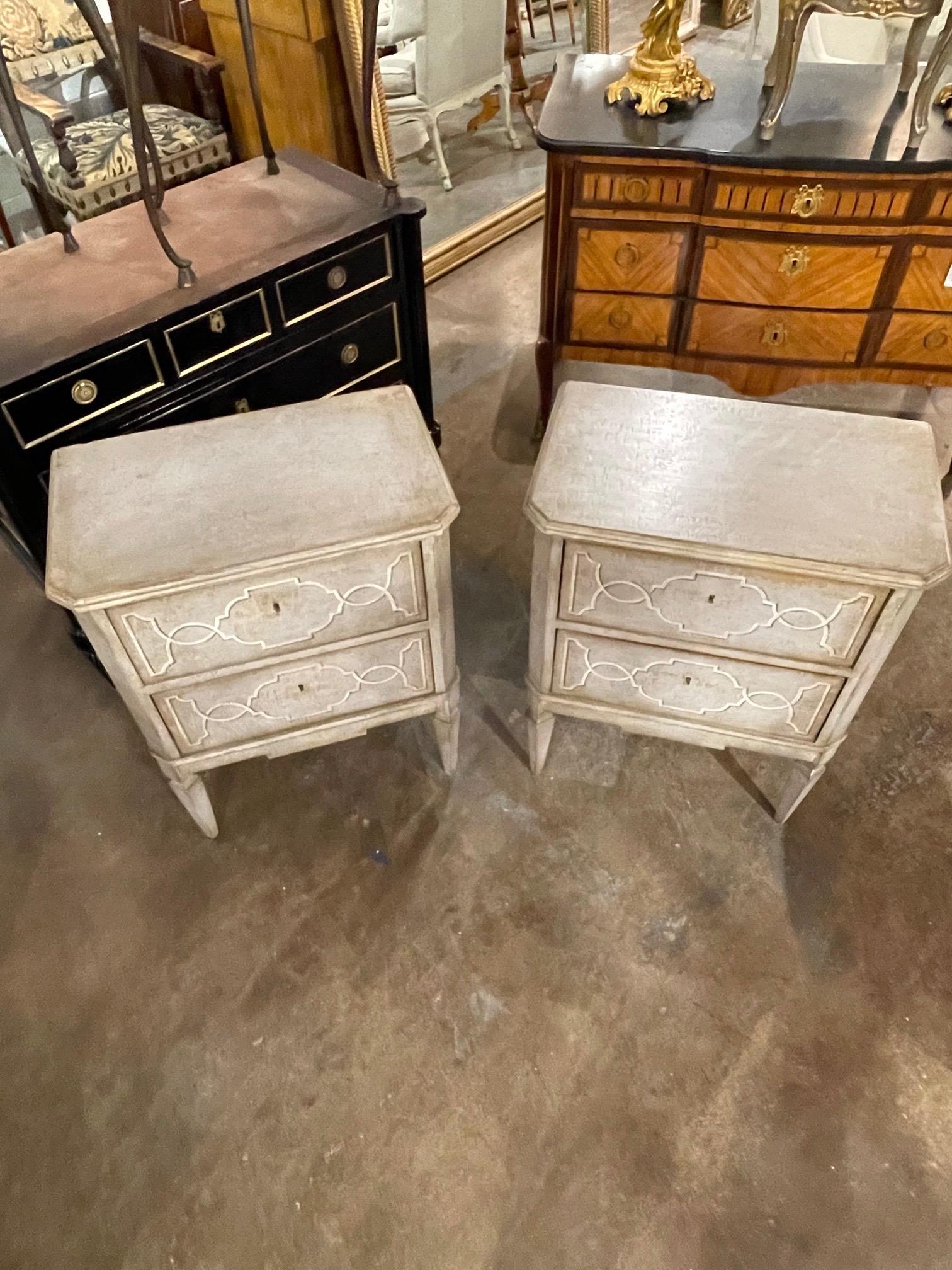 Contemporary Pair of Italian Neoclassical Style Hand Painted Bed Side Tables