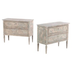 Antique Pair of Italian Neo-Classical style painted and carved commodes, C 1910.