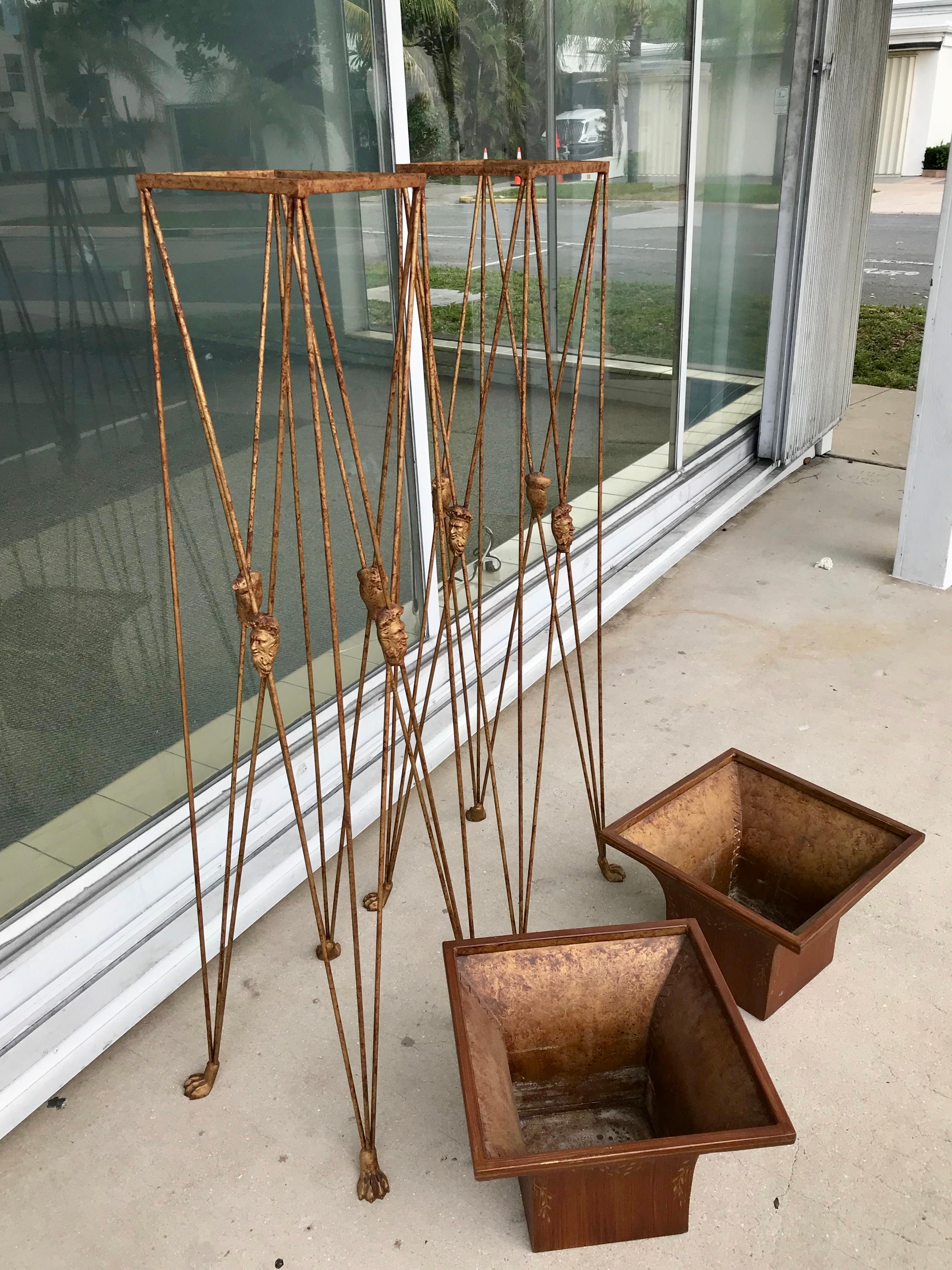 Mid-20th Century Pair of Italian Neoclassical Tole Plant Stands