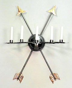 Pair of Italian Neoclassic Style Steel Crossed Arrow Wall Sconces
