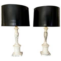 Retro Pair of Italian Neoclassic Alabaster Table Lamps
