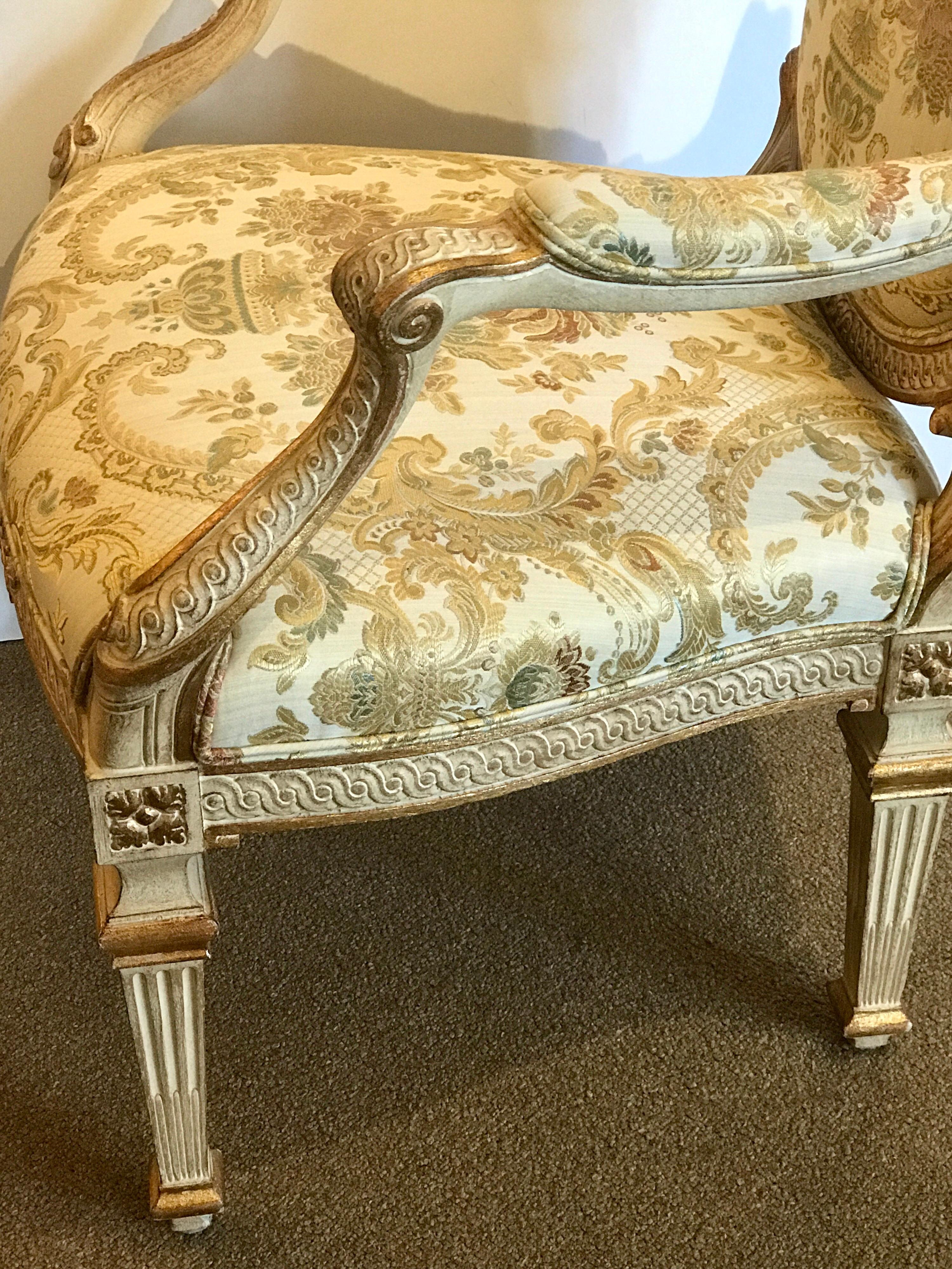 Pair of Italian Neoclassic Carved Giltwood Armchairs For Sale 9